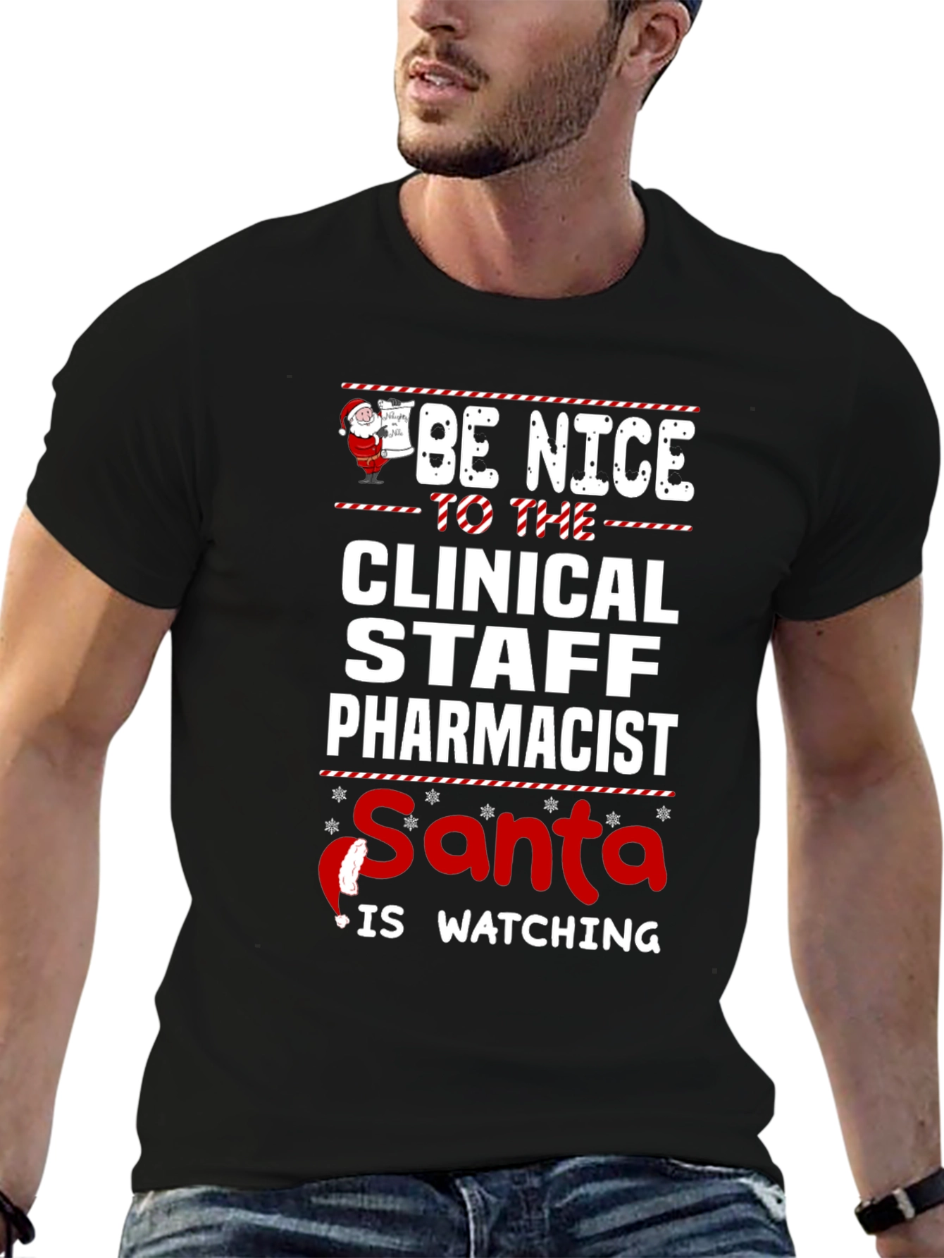 Clinical Staff Pharmacist Santa Watching T-Shirt