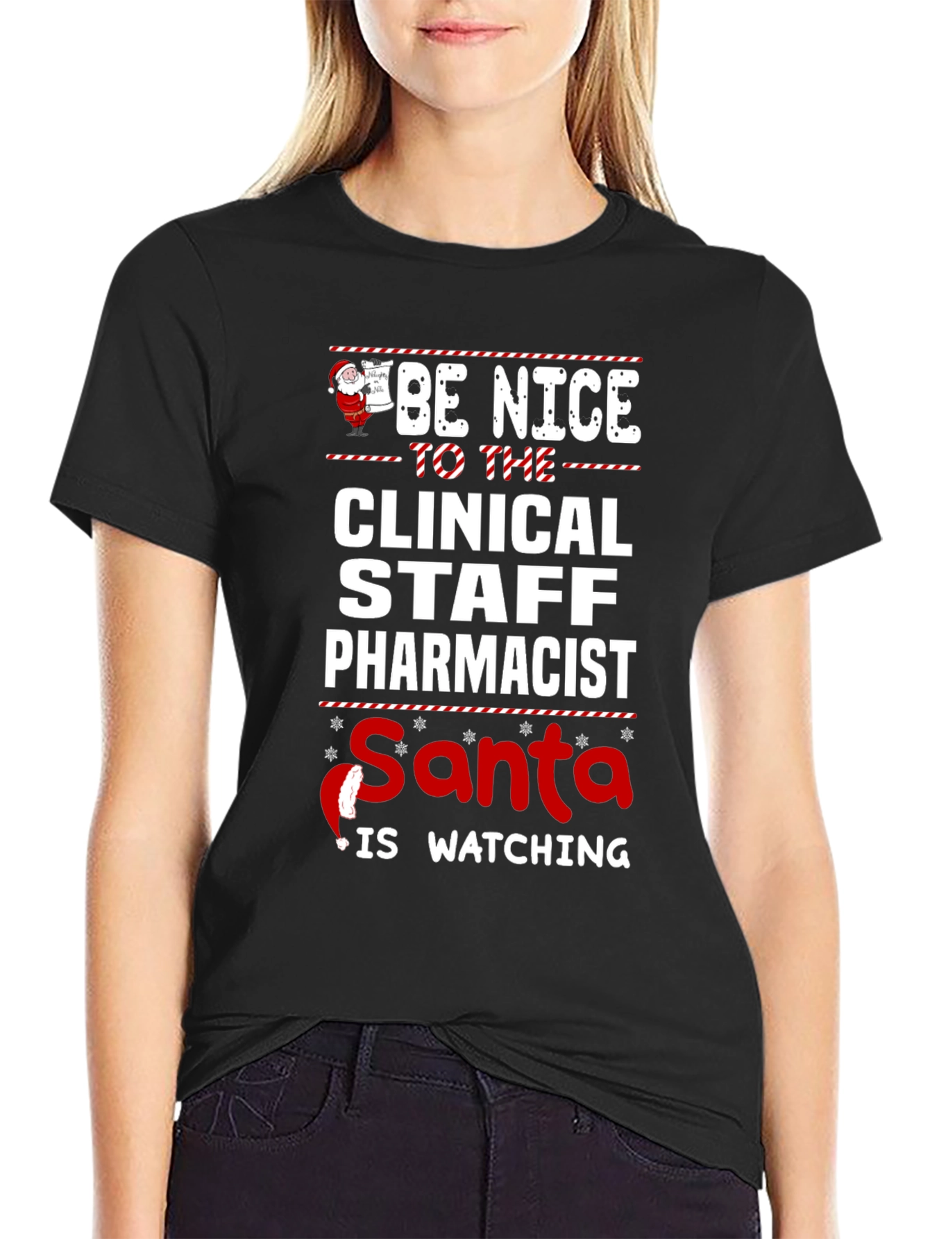 Clinical Staff Pharmacist Santa Watching T-Shirt