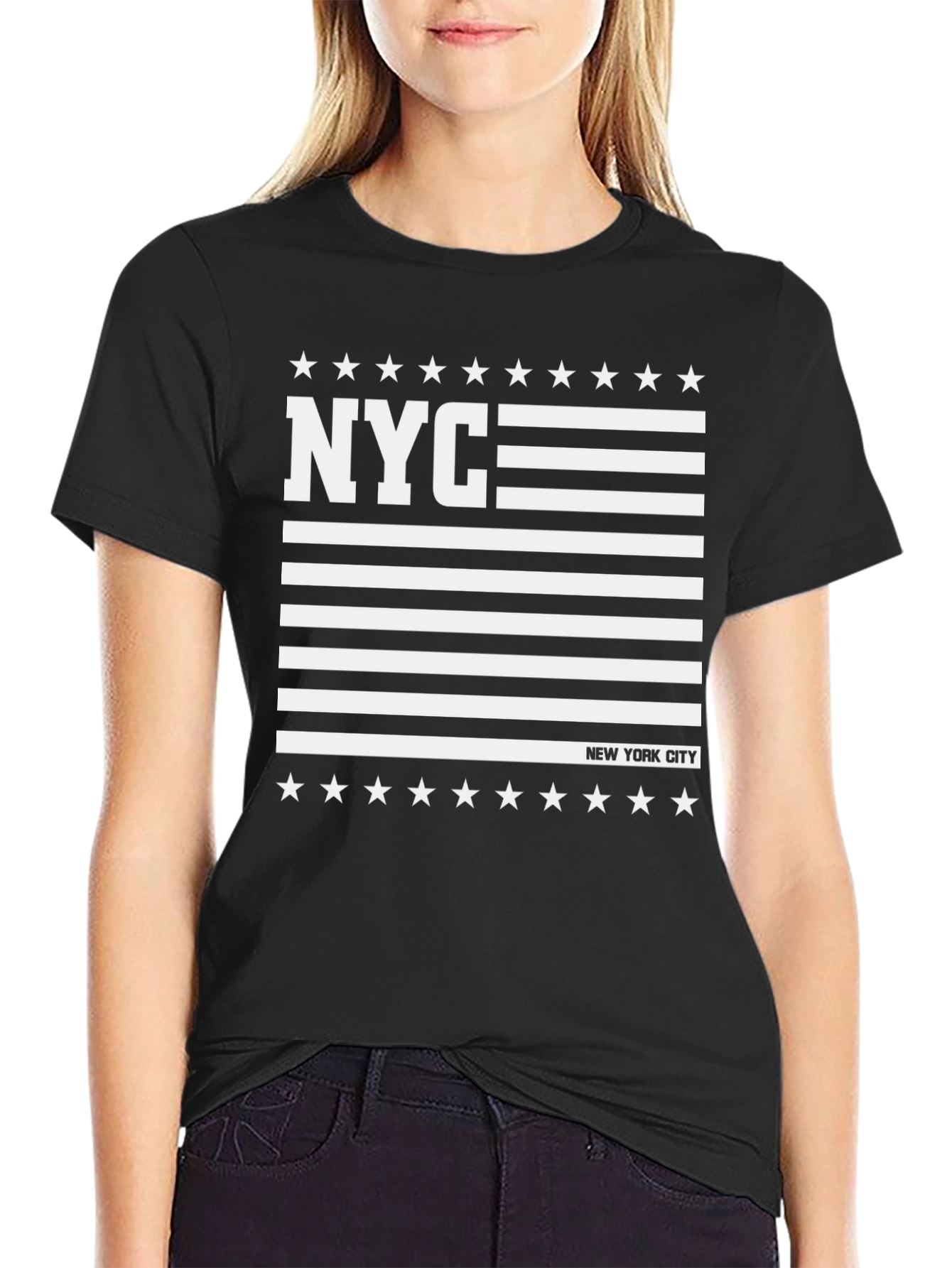 NYC Stars & Stripes Graphic Tee - Black