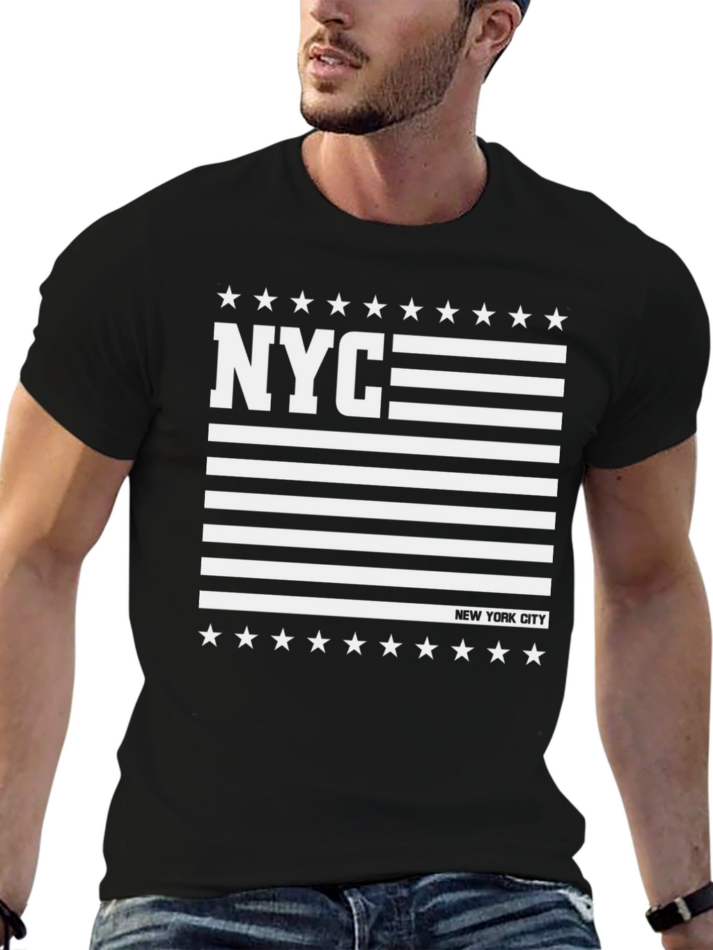 NYC Stars & Stripes Graphic Tee - Black