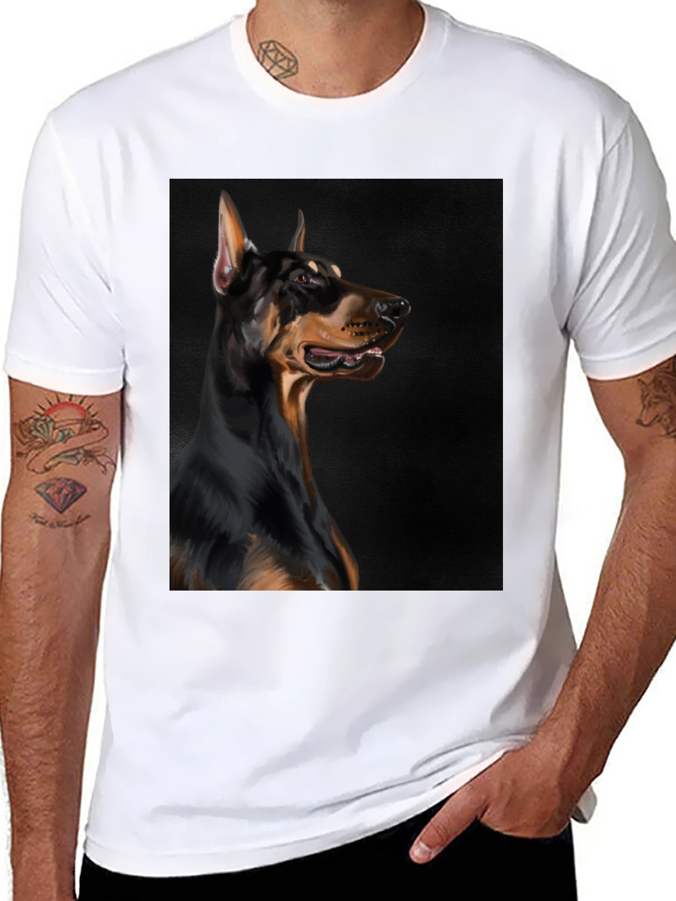 Doberman Dog Graphic Print Black T-Shirt