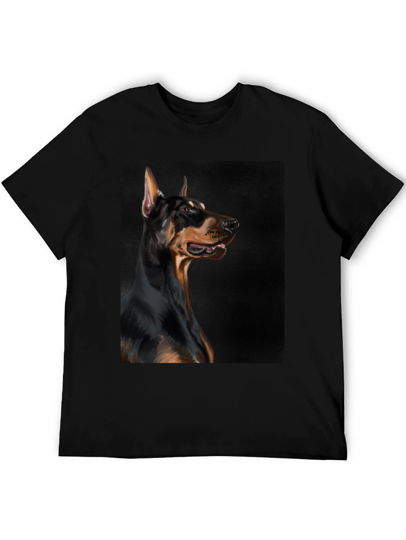 Doberman Dog Graphic Print Black T-Shirt