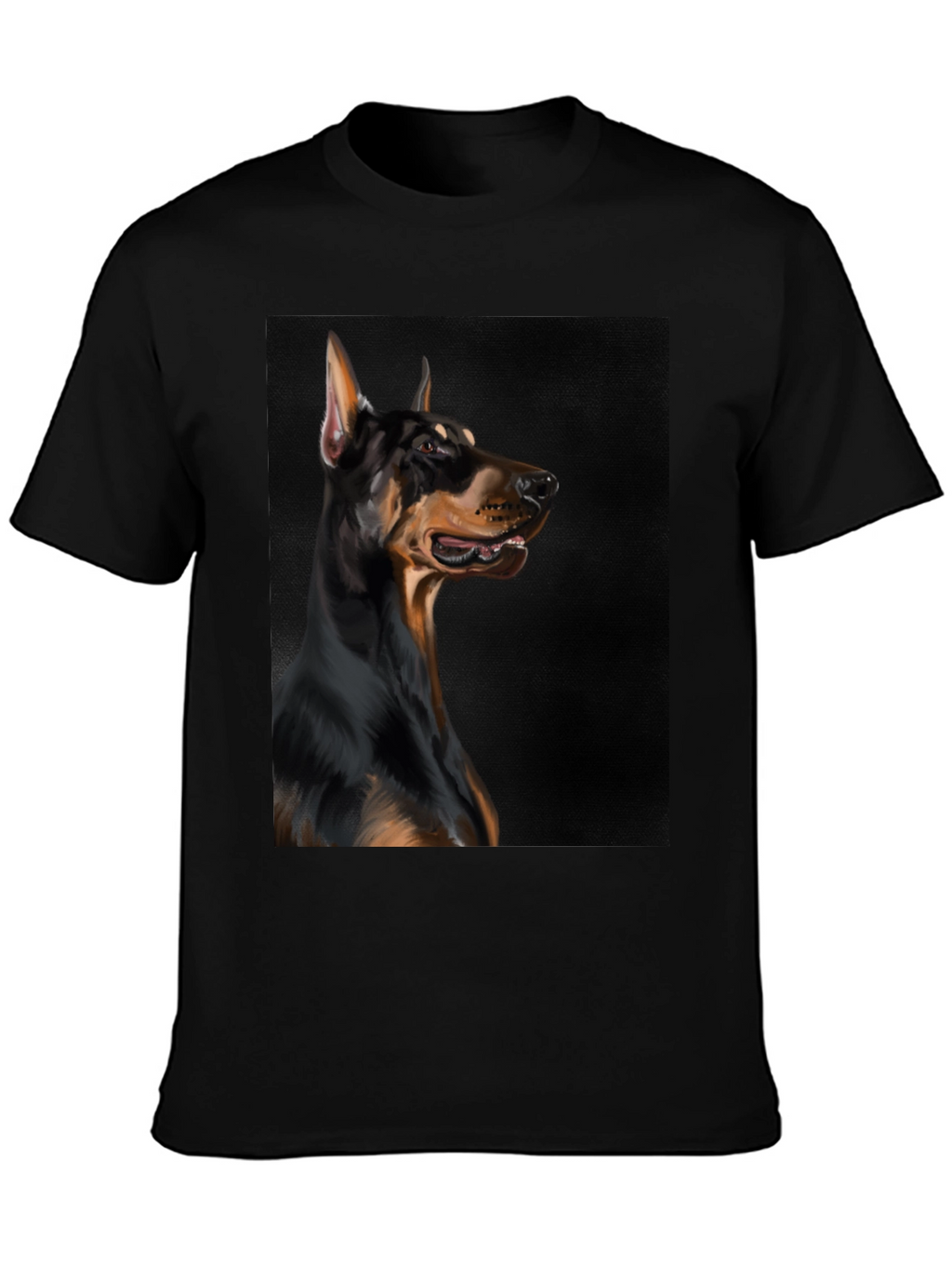 Doberman Dog Graphic Print Black T-Shirt