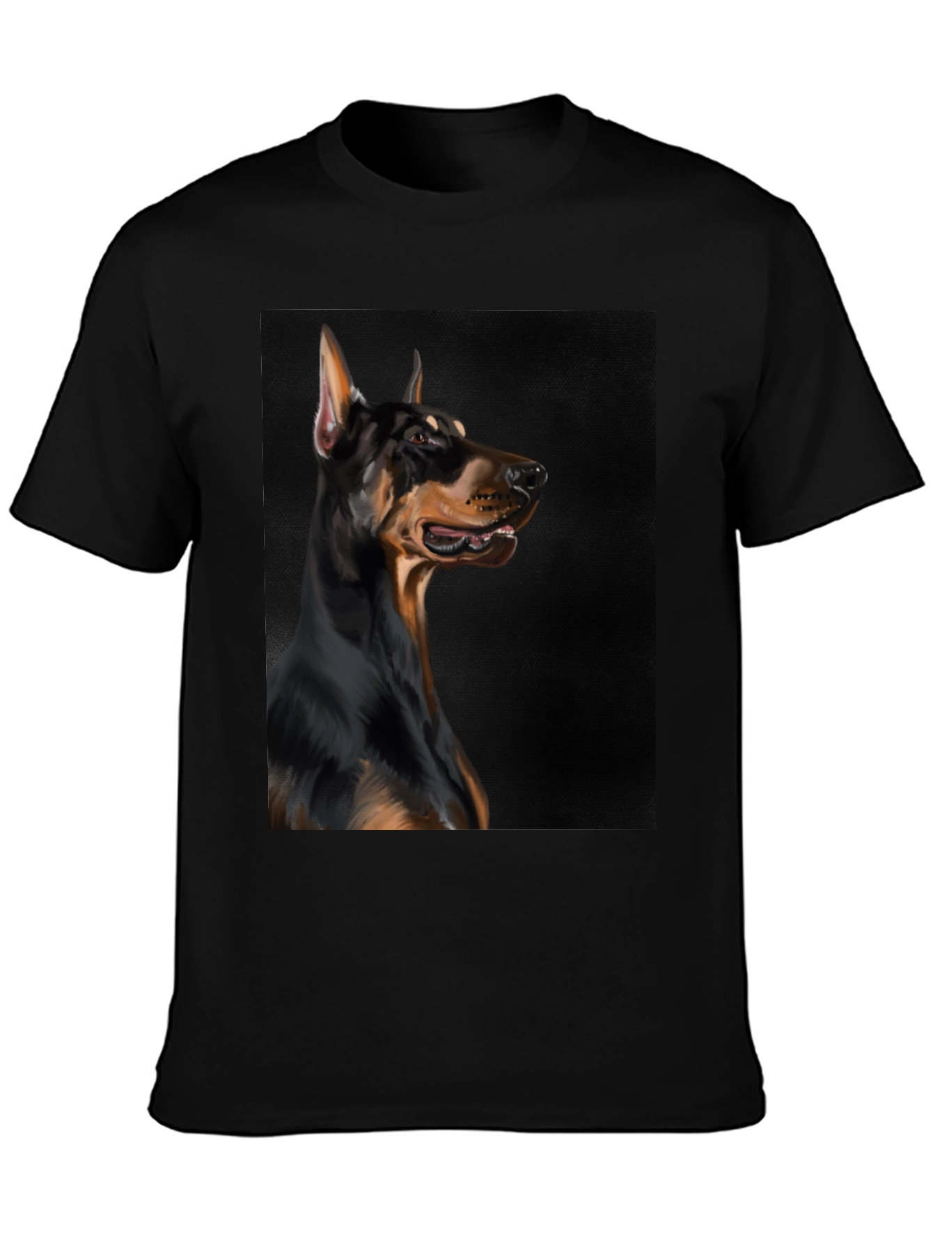Doberman Dog Graphic Print Black T-Shirt