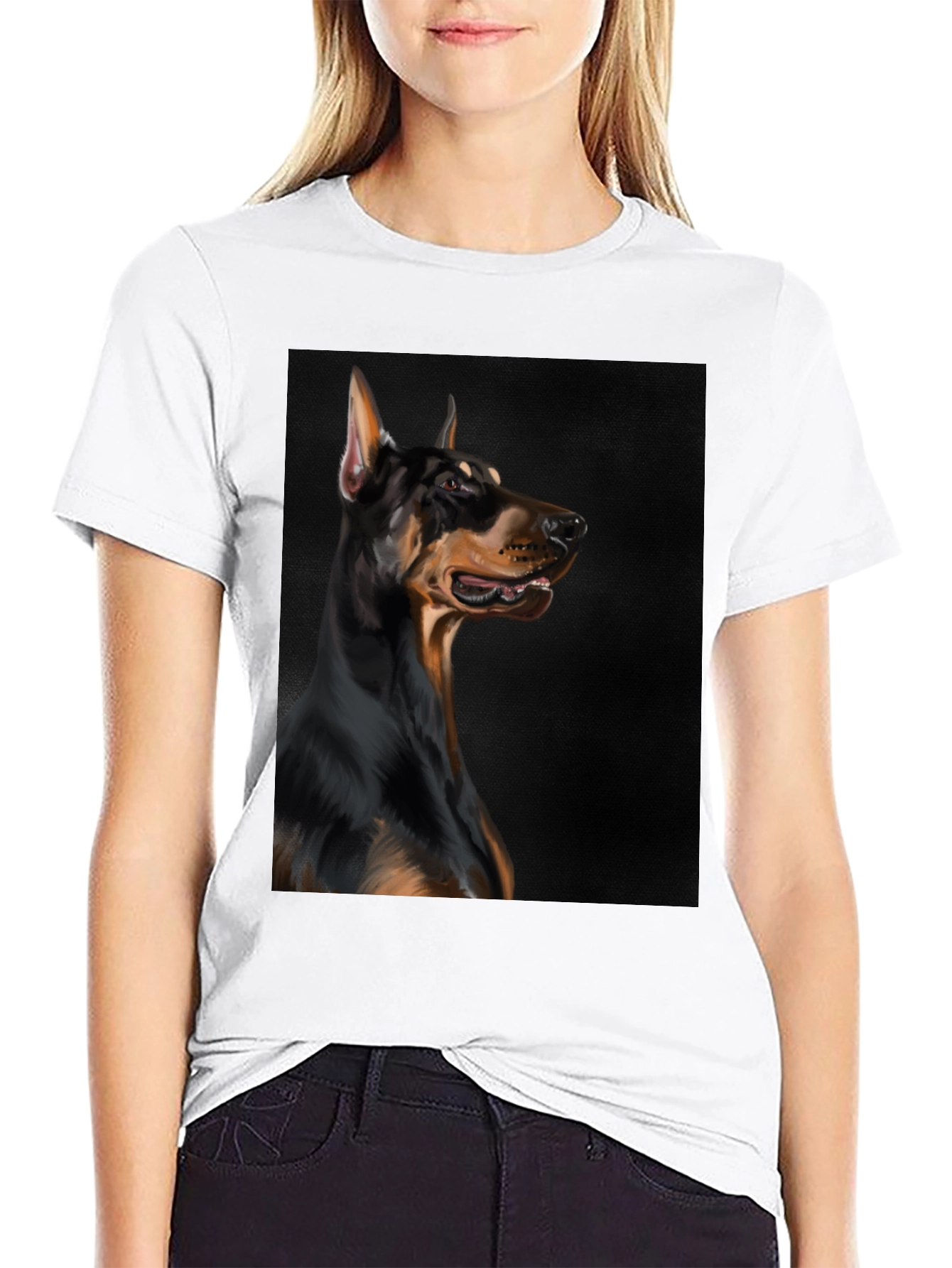 Doberman Dog Graphic Print Black T-Shirt