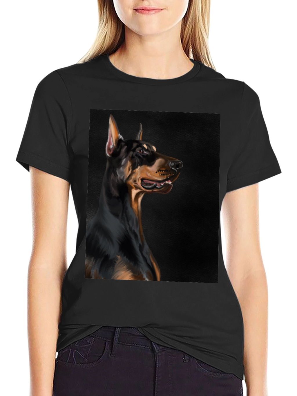 Doberman Dog Graphic Print Black T-Shirt