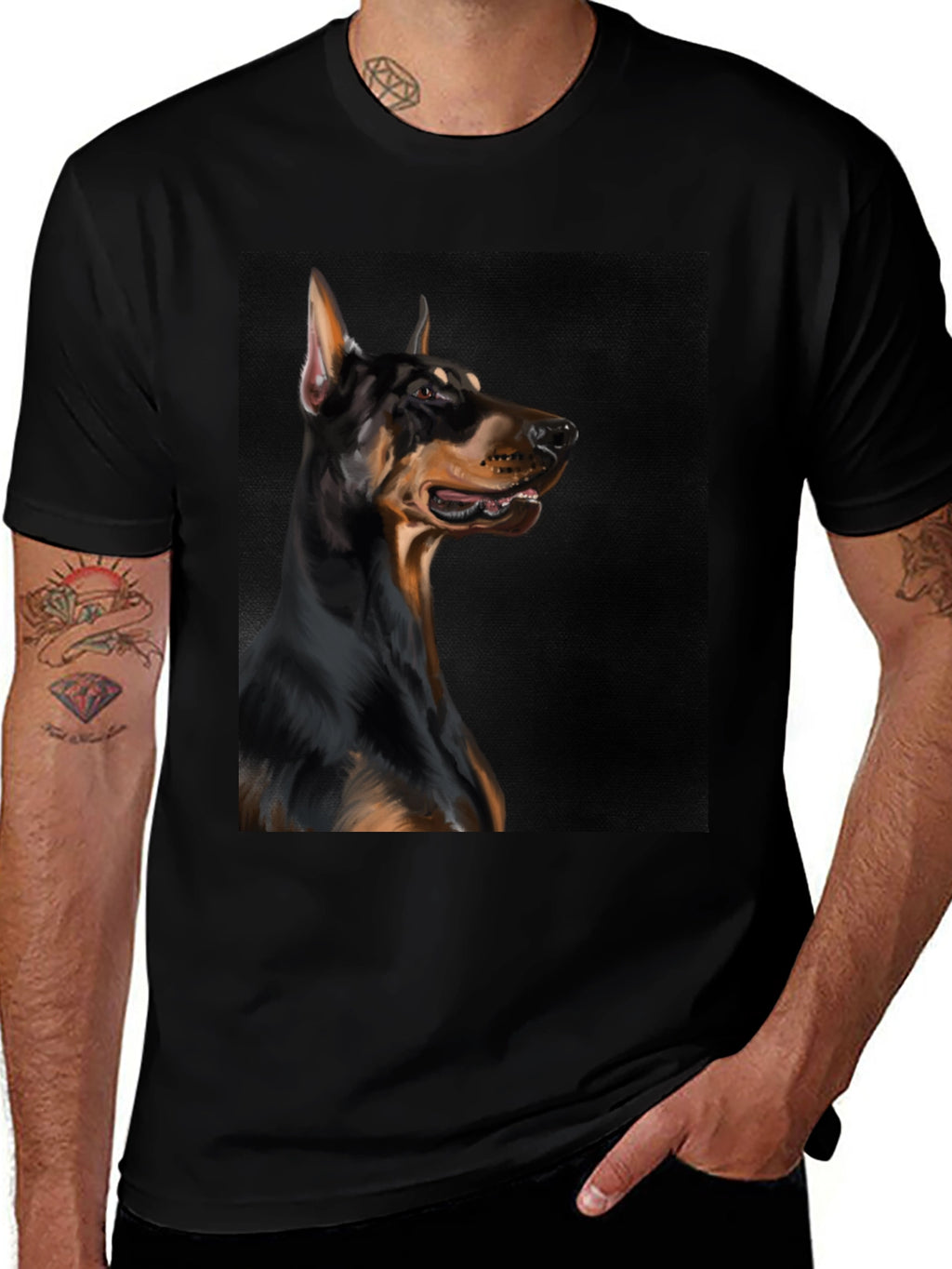 Doberman Dog Graphic Print Black T-Shirt