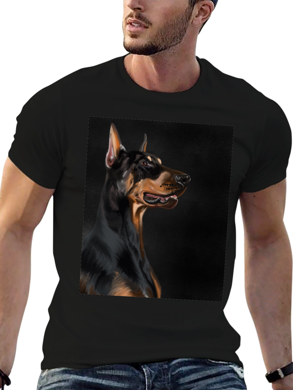 Doberman Dog Graphic Print Black T-Shirt