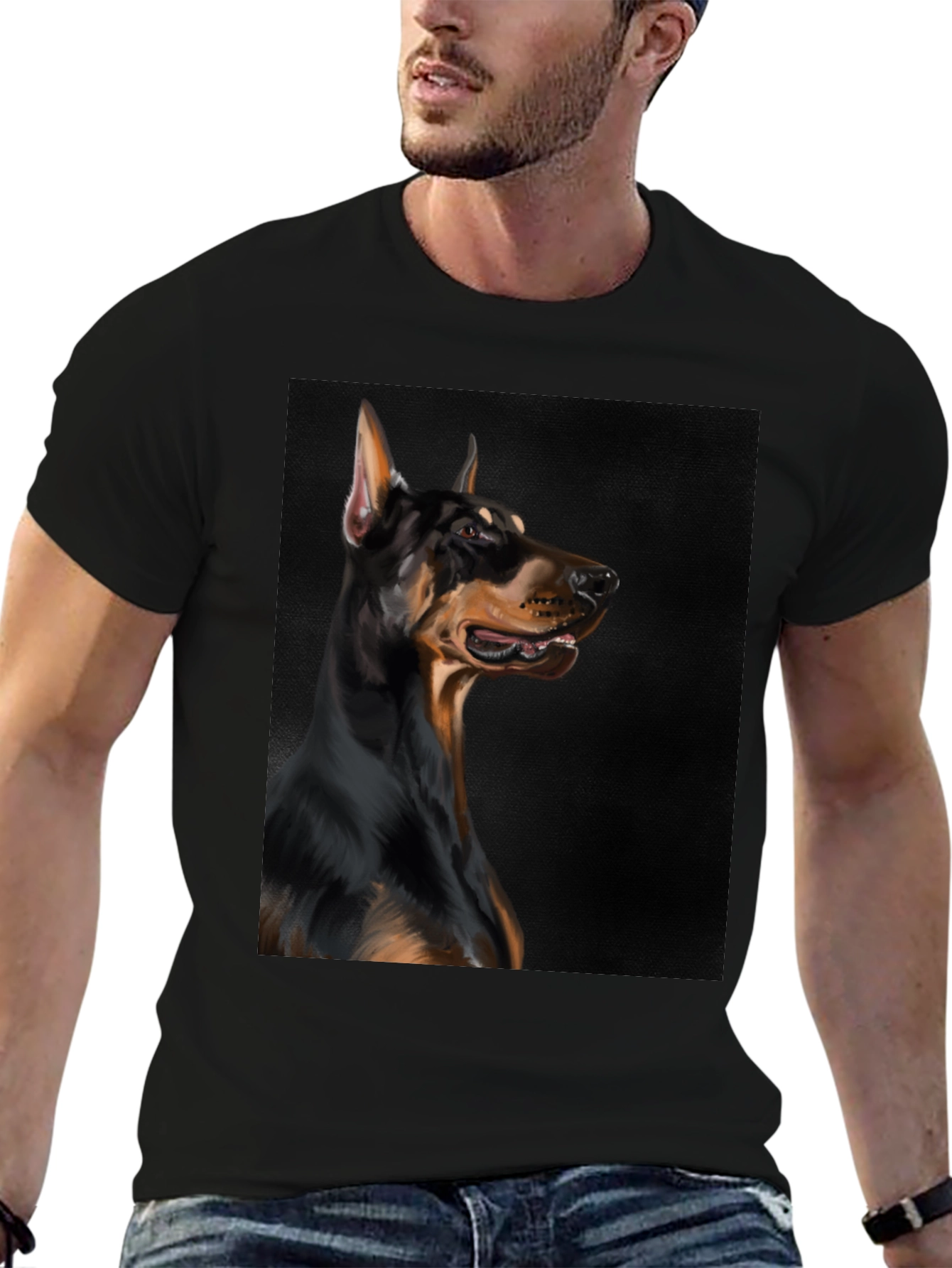 Doberman Dog Graphic Print Black T-Shirt