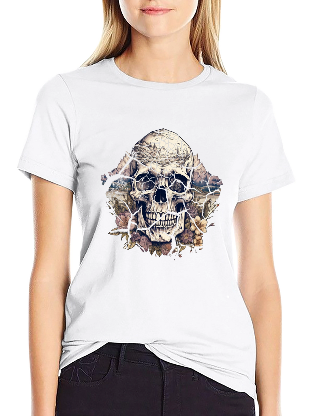 Floral Skull Graphic Tee - Unique Design