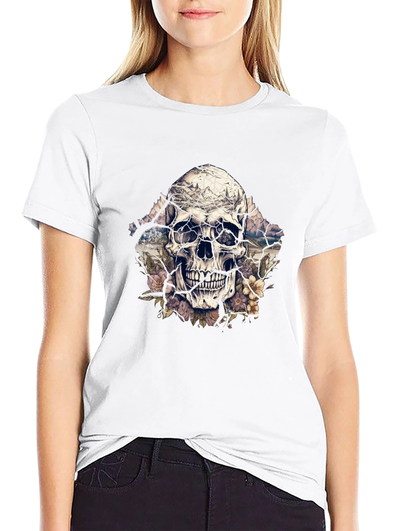 Floral Skull Graphic Tee - Unique Design