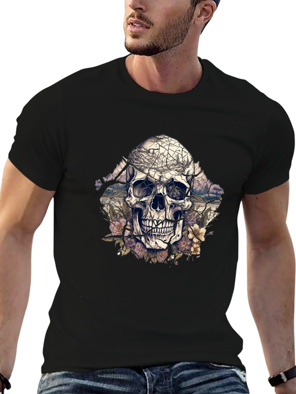Floral Skull Graphic Tee - Unique Design