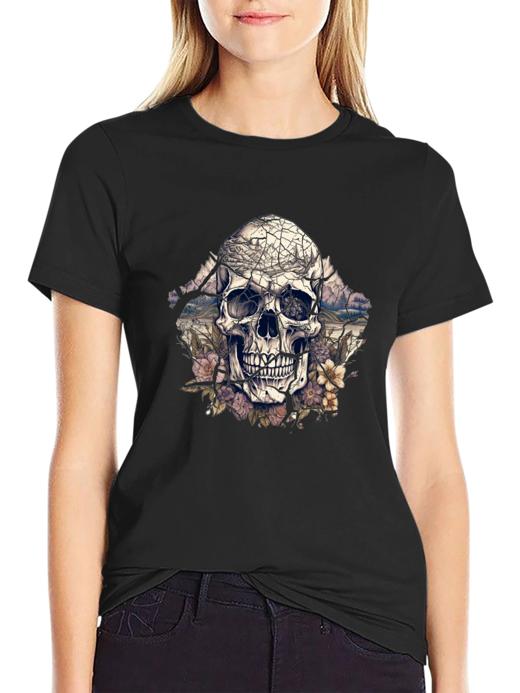 Floral Skull Graphic Tee - Unique Design