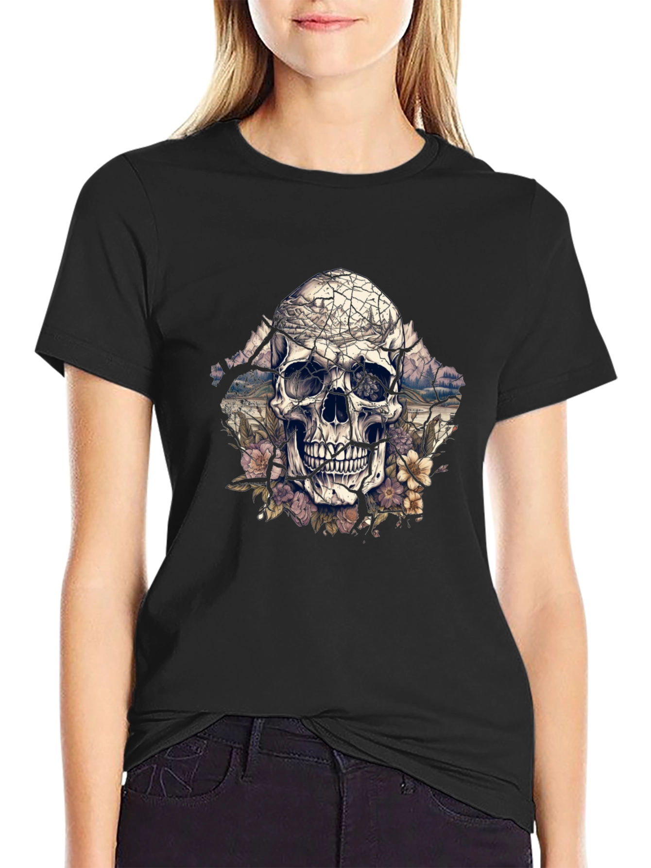 Floral Skull Graphic Tee - Unique Design