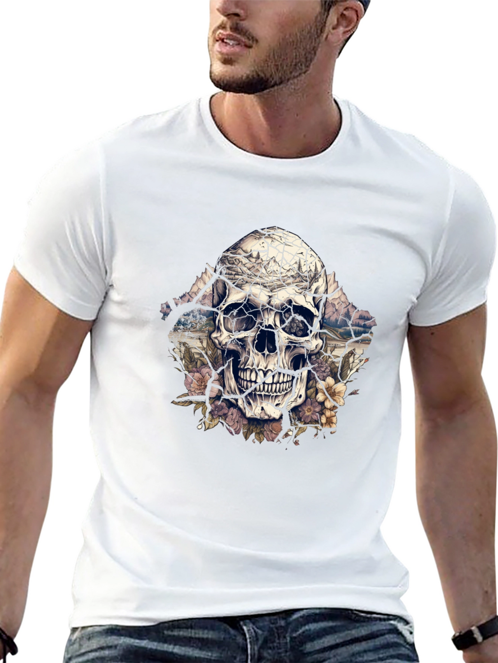 Floral Skull Graphic Tee - Unique Design
