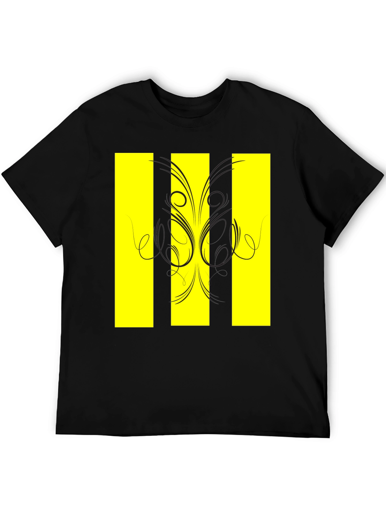 Black T-Shirt with Yellow Stripe Design