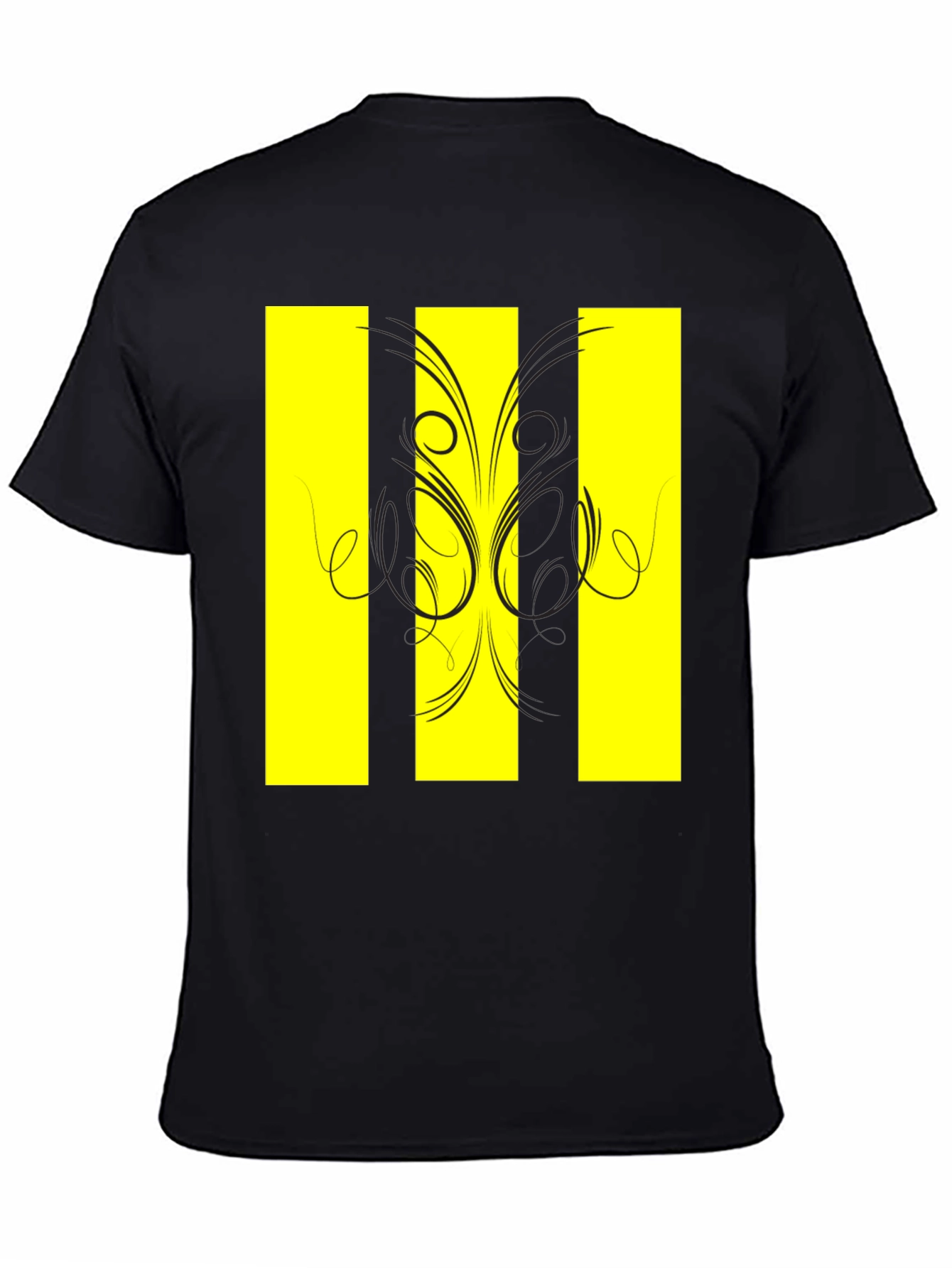 Black T-Shirt with Yellow Stripe Design