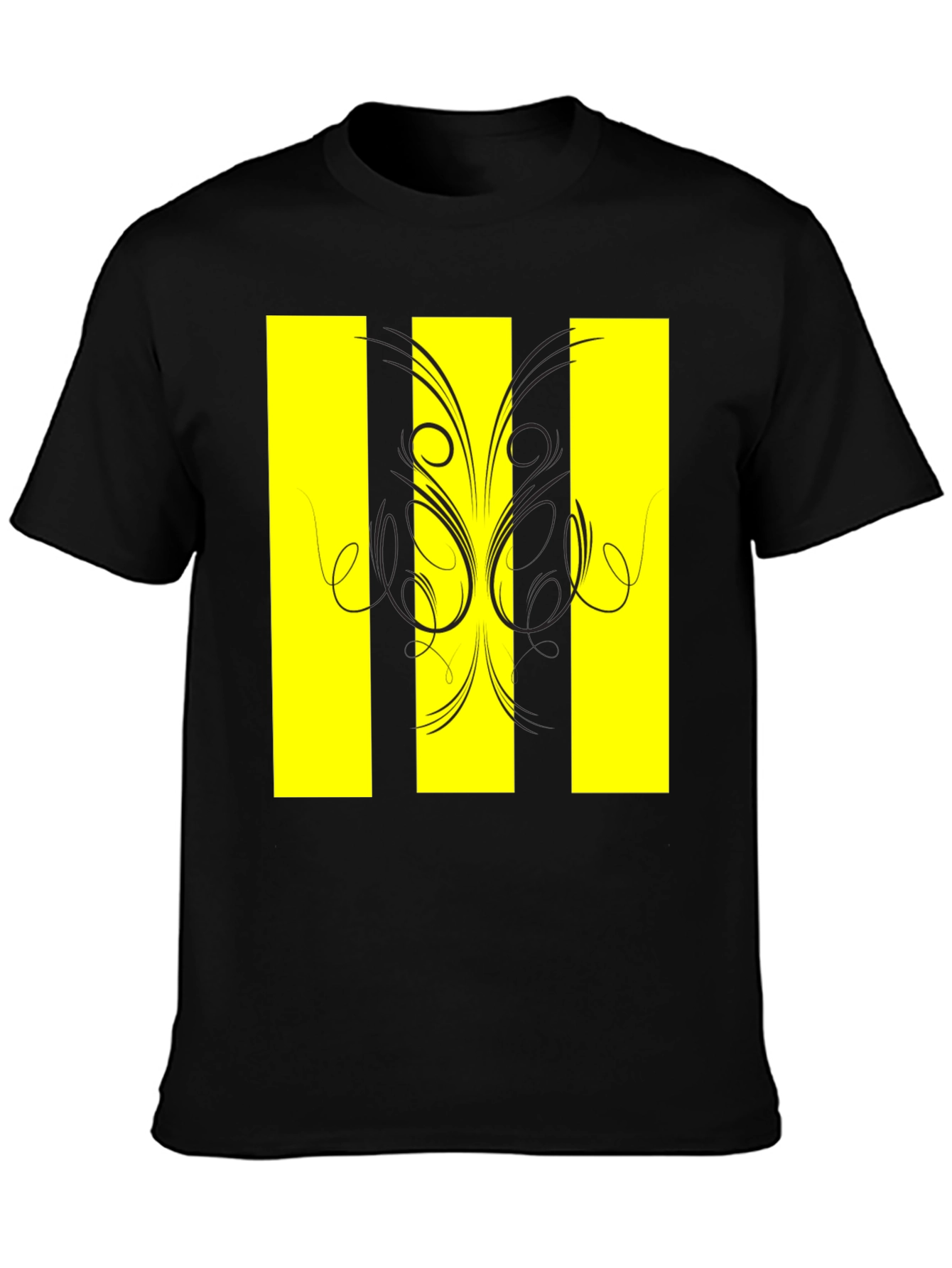 Black T-Shirt with Yellow Stripe Design