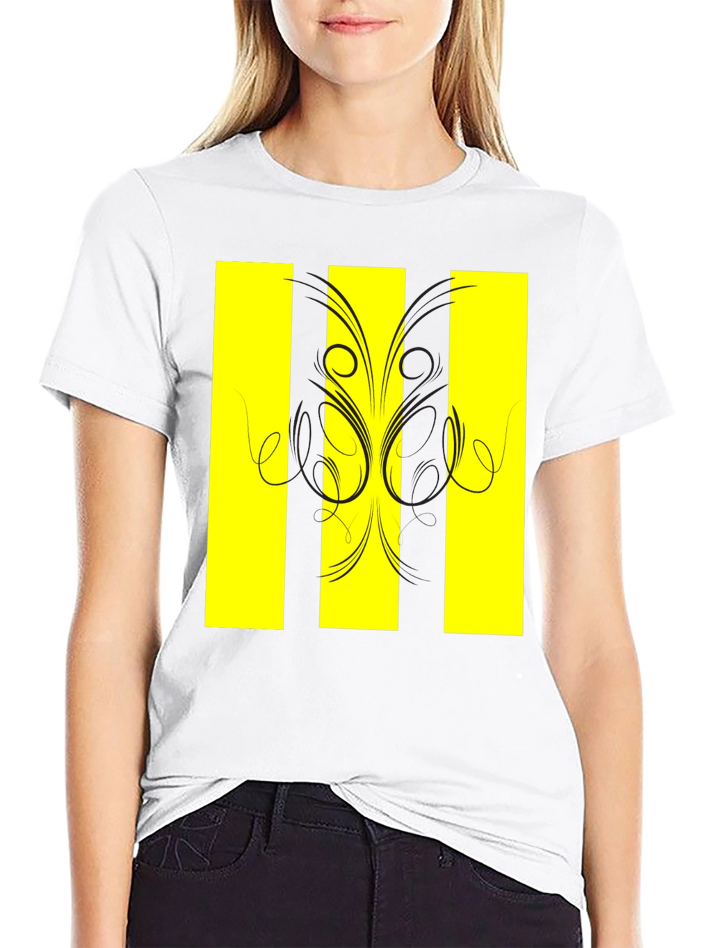Black T-Shirt with Yellow Stripe Design