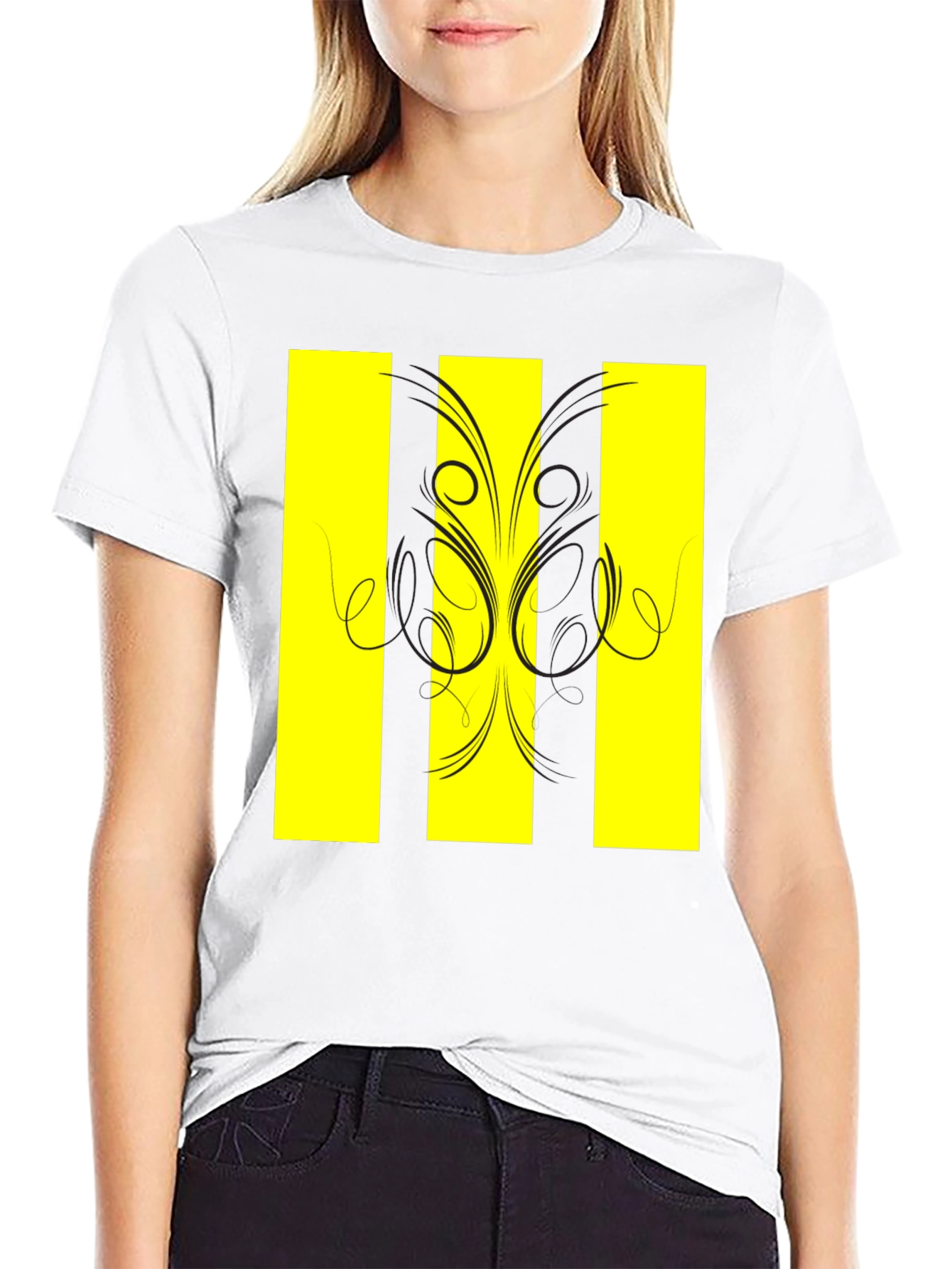Black T-Shirt with Yellow Stripe Design