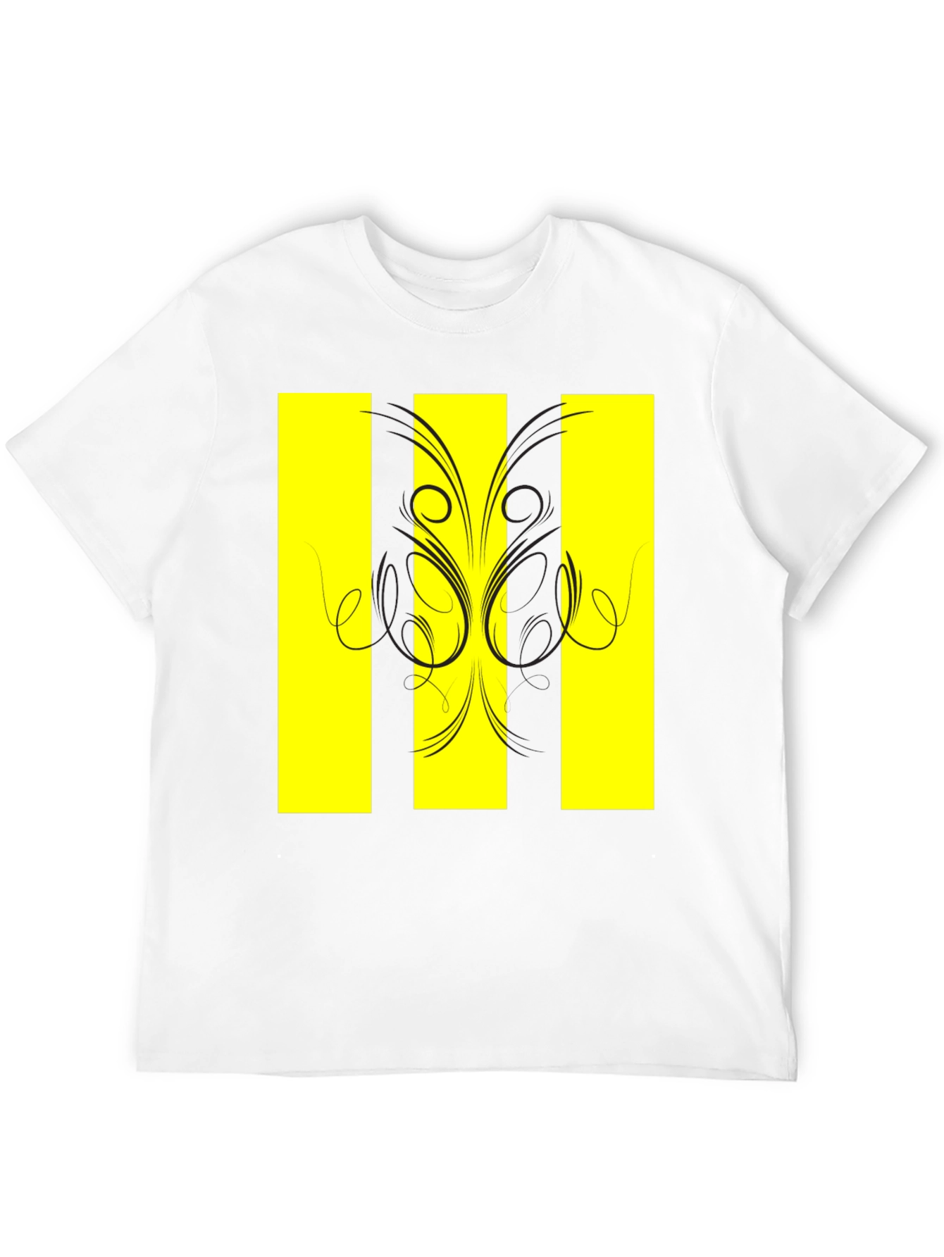 Black T-Shirt with Yellow Stripe Design