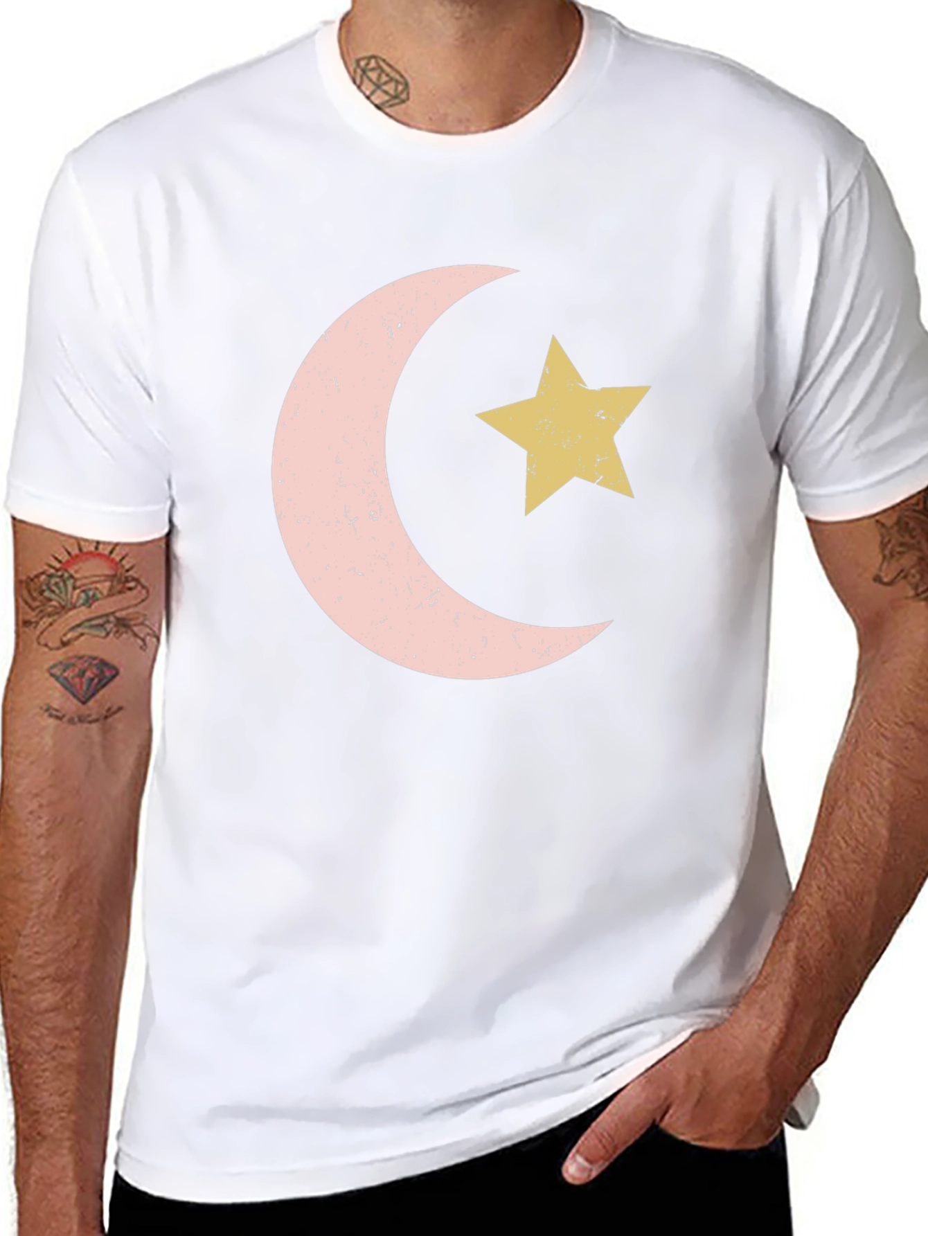 Crescent Moon and Star Graphic Tee - Black