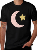 Crescent Moon and Star Graphic Tee - Black