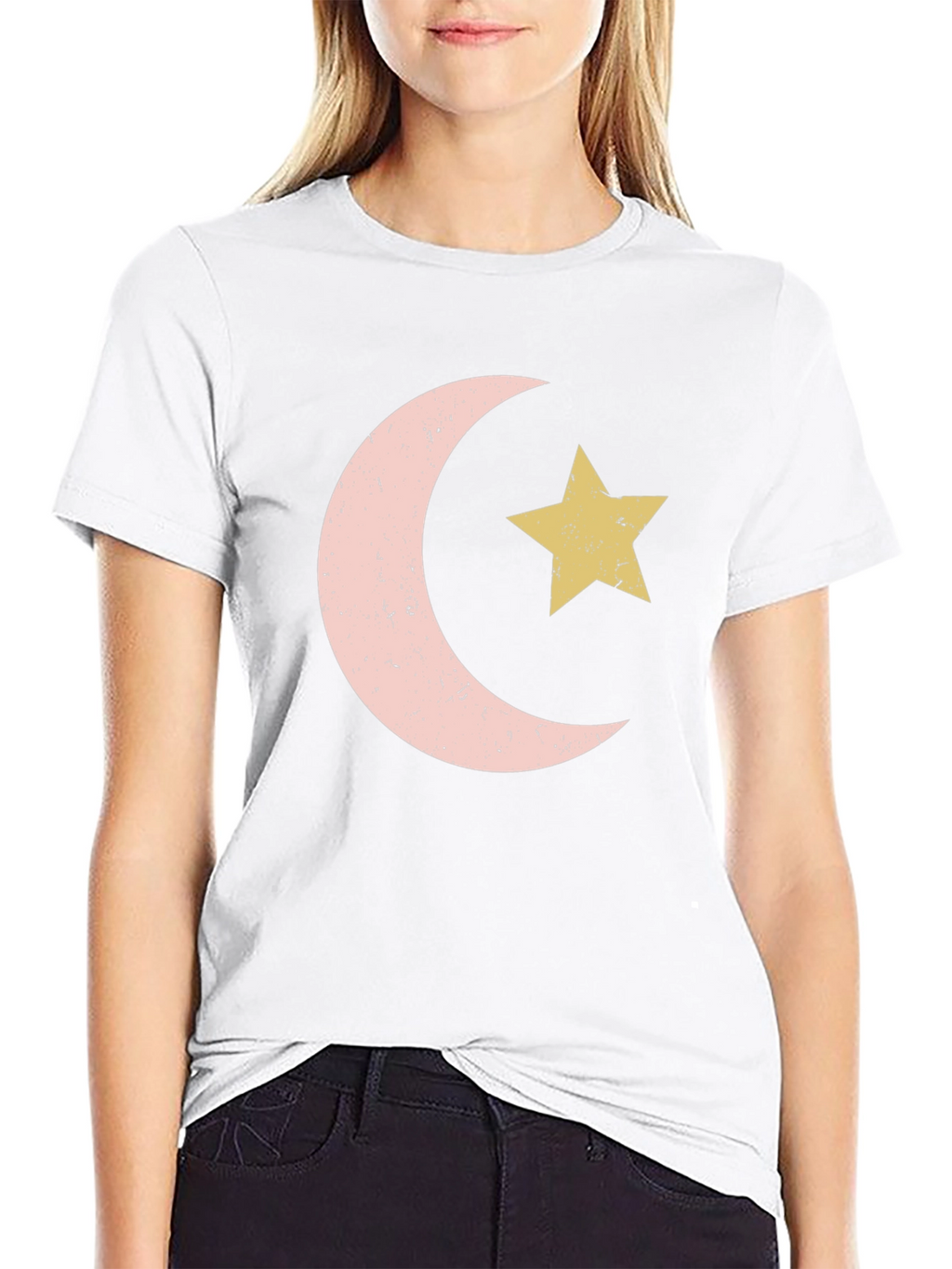 Crescent Moon and Star Graphic Tee - Black