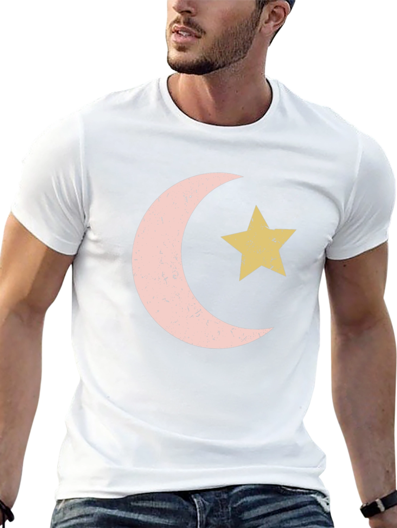 Crescent Moon and Star Graphic Tee - Black