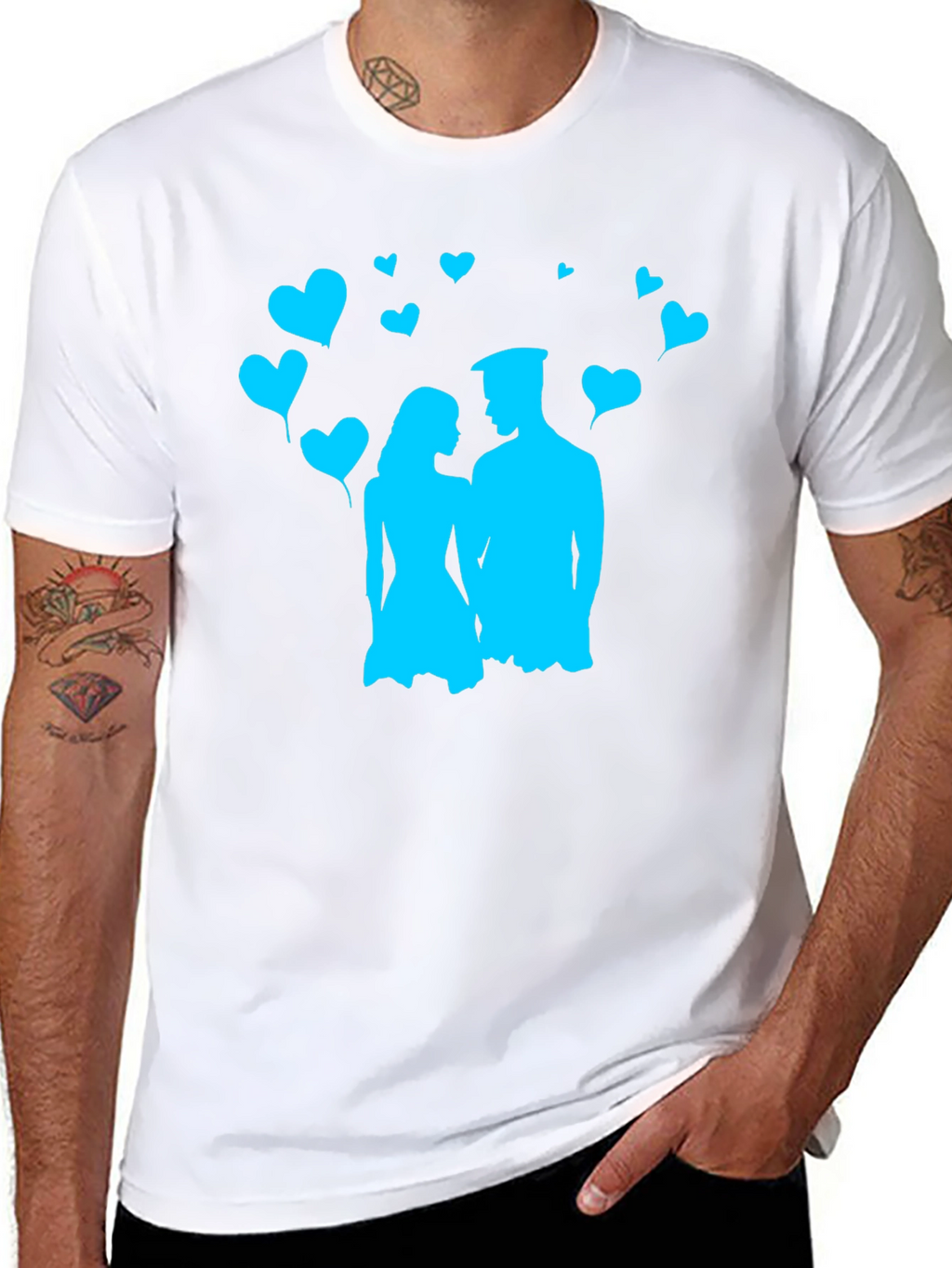 Couples Love T-Shirt - Black with Blue Heart Design