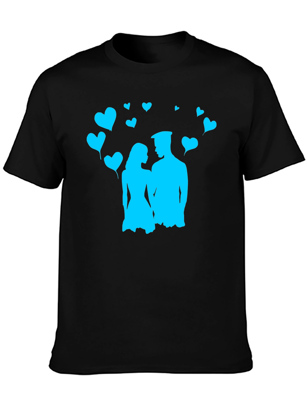 Couples Love T-Shirt - Black with Blue Heart Design