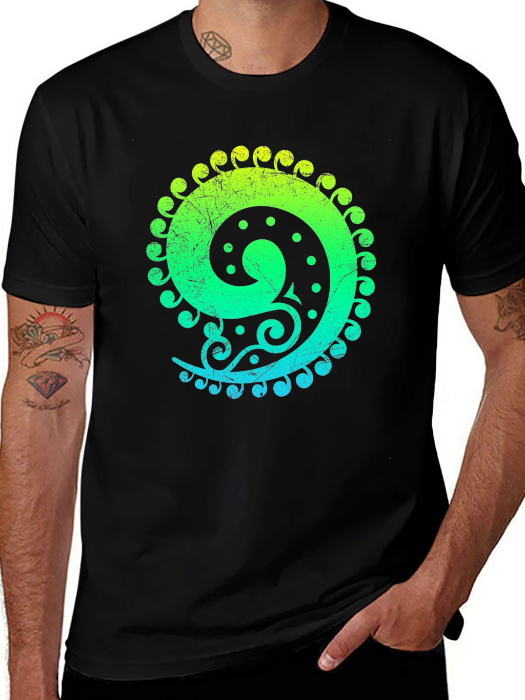 Gradient Spiral Graphic Black T-Shirt