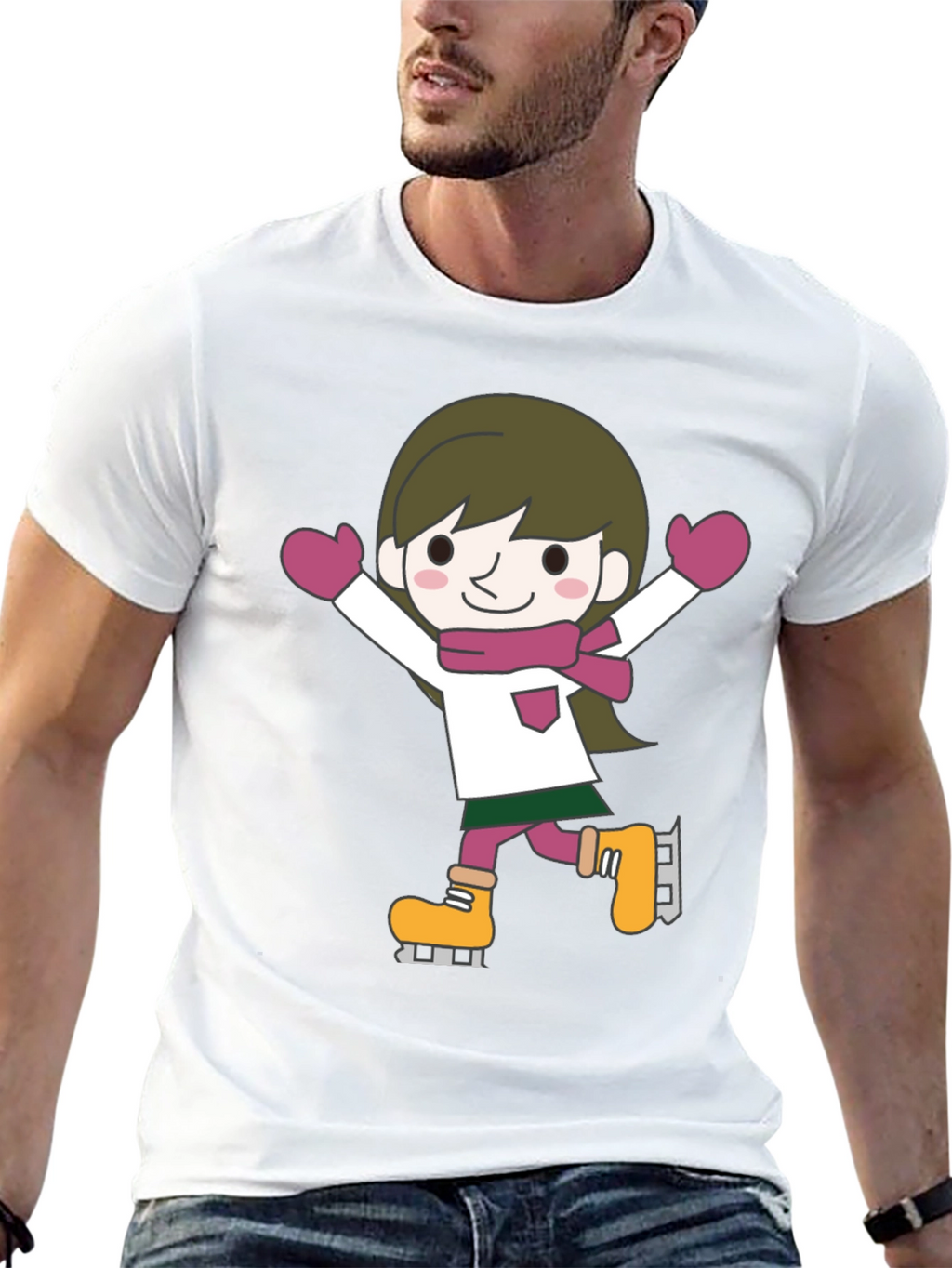 Cute Cartoon Skater Graphic Tee - Black