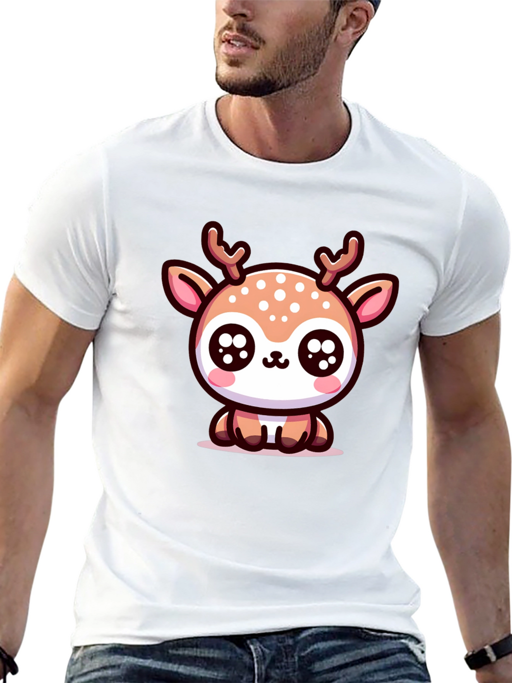 Cute Deer Graphic Tee - Black Cotton Blend