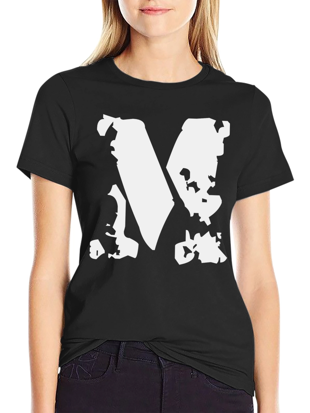 Bold Graphic Tee - Distressed White M on Black