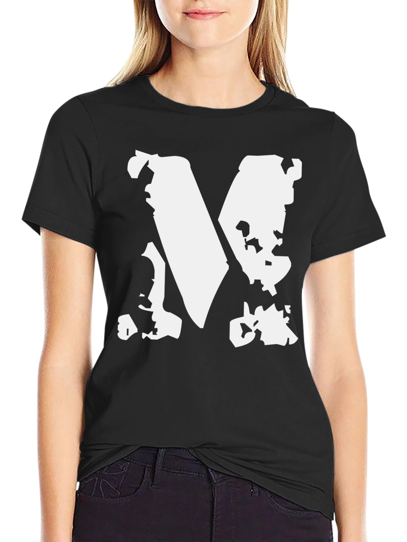 Bold Graphic Tee - Distressed White M on Black