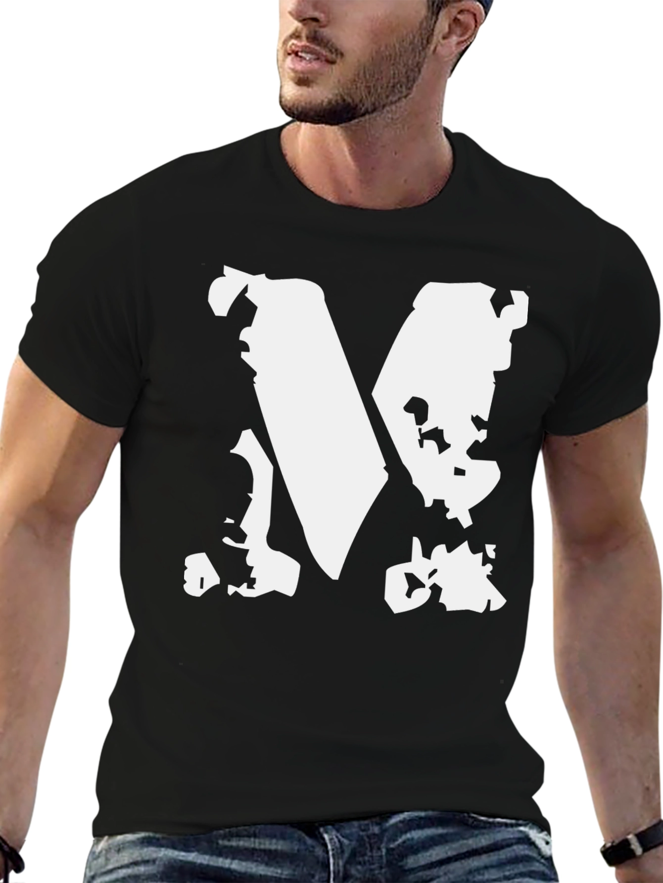 Bold Graphic Tee - Distressed White M on Black