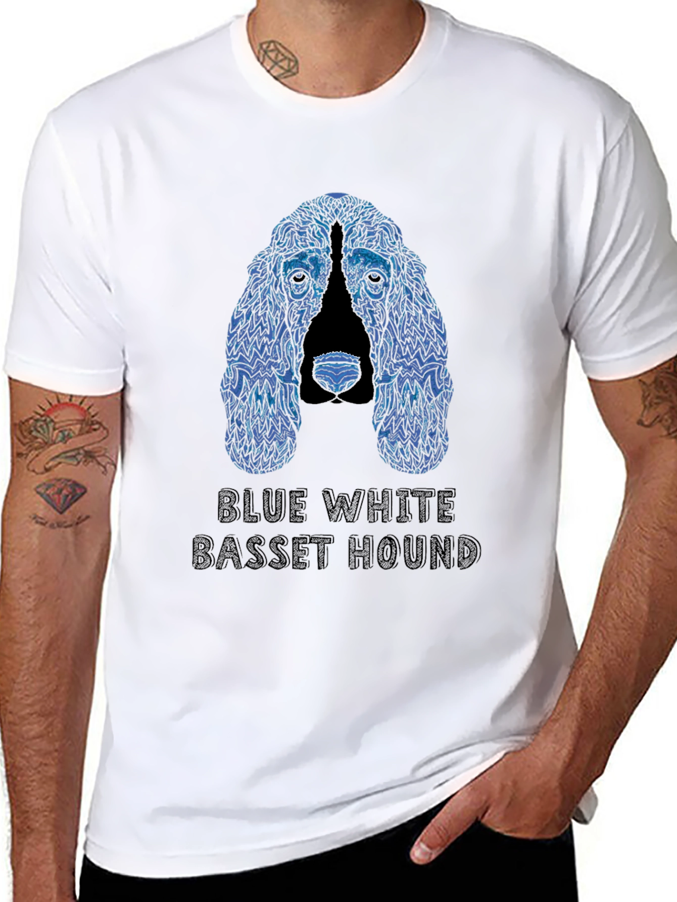 Blue White Basset Hound T-Shirt
