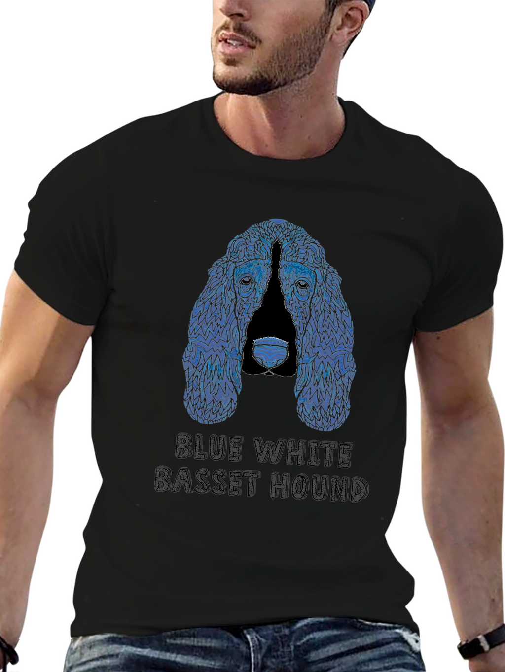 Blue White Basset Hound T-Shirt