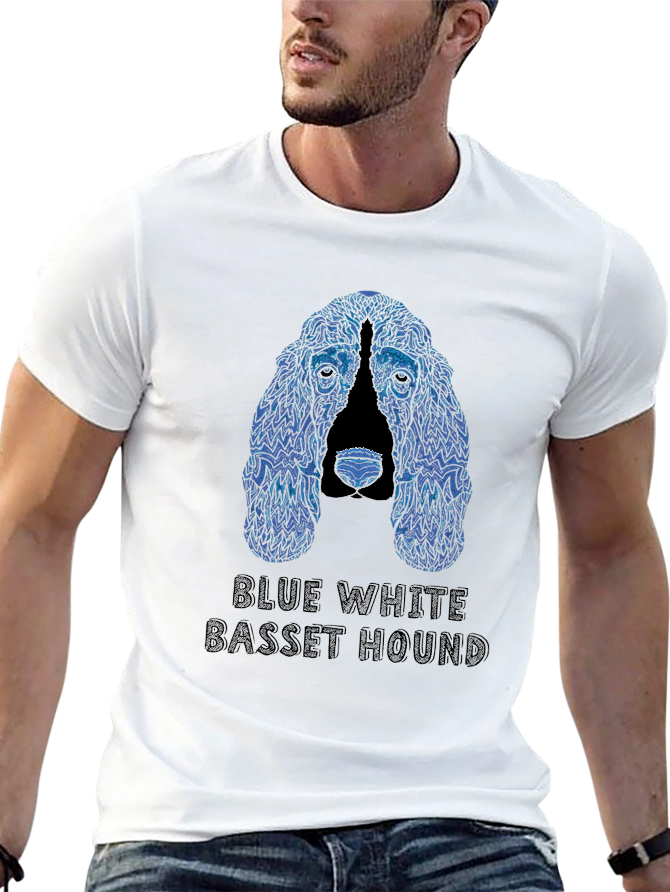 Blue White Basset Hound T-Shirt