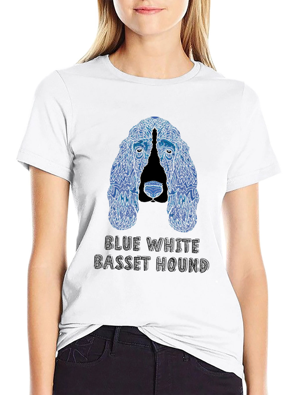 Blue White Basset Hound T-Shirt
