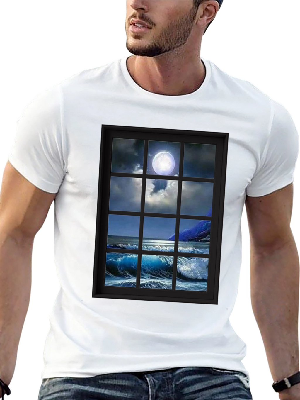Moonlit Ocean View T-Shirt - Black
