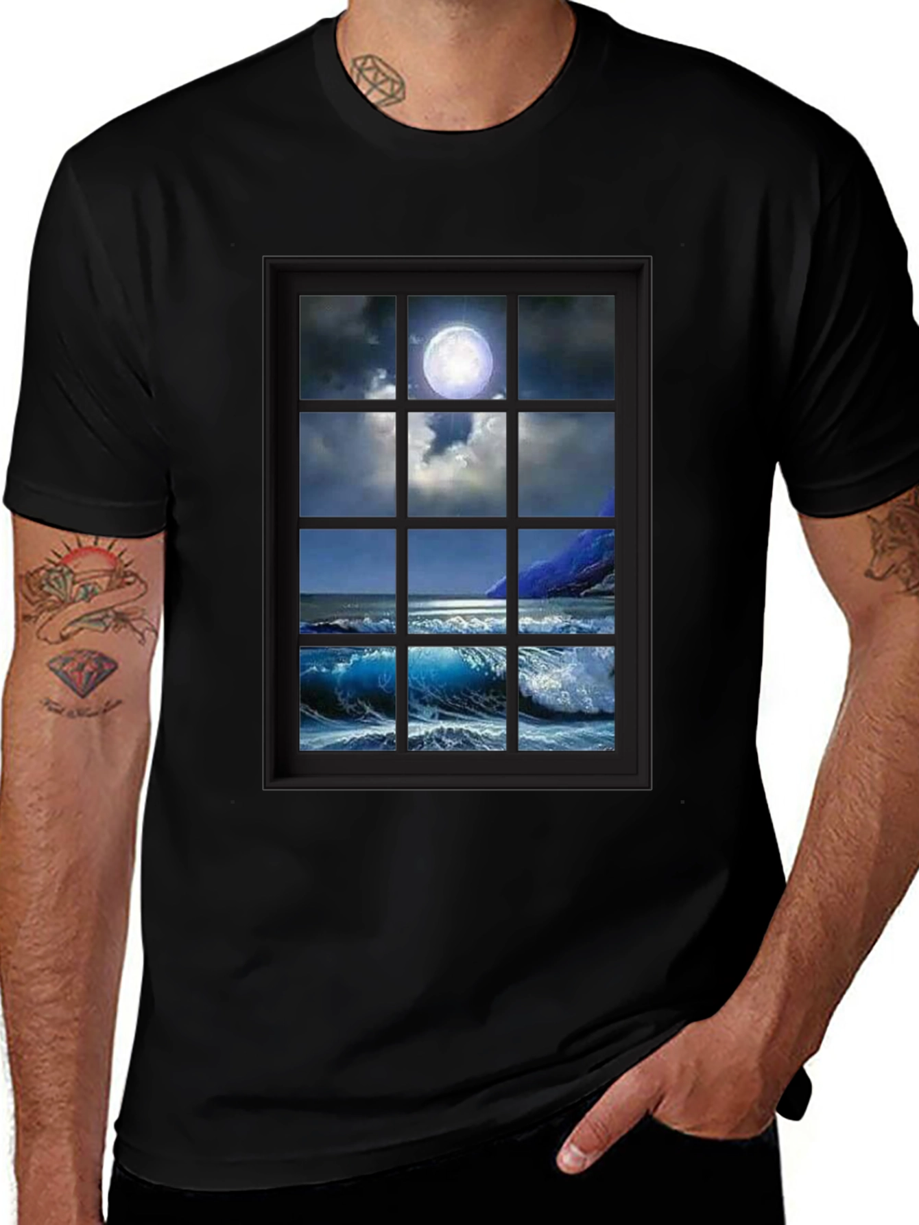 Moonlit Ocean View T-Shirt - Black