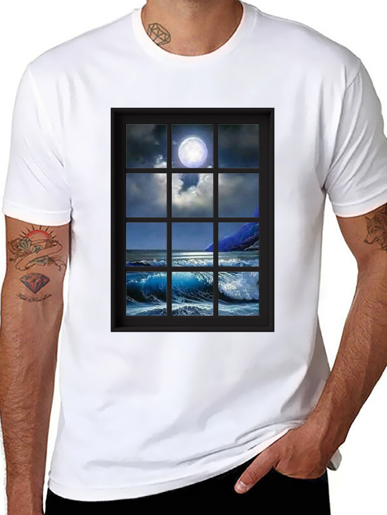Moonlit Ocean View T-Shirt - Black