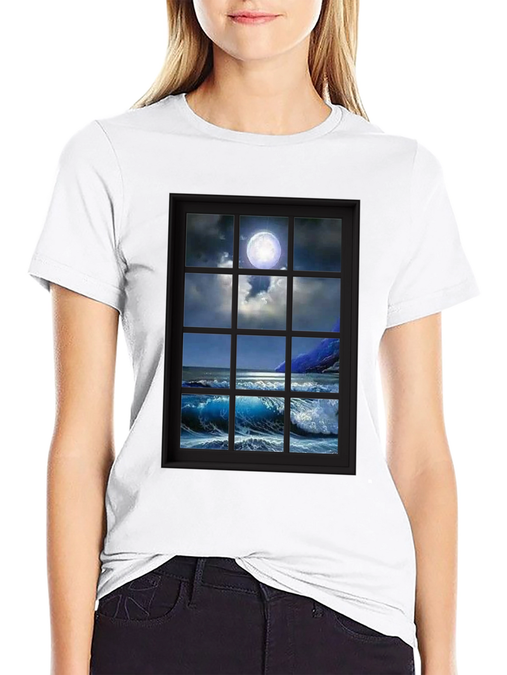Moonlit Ocean View T-Shirt - Black