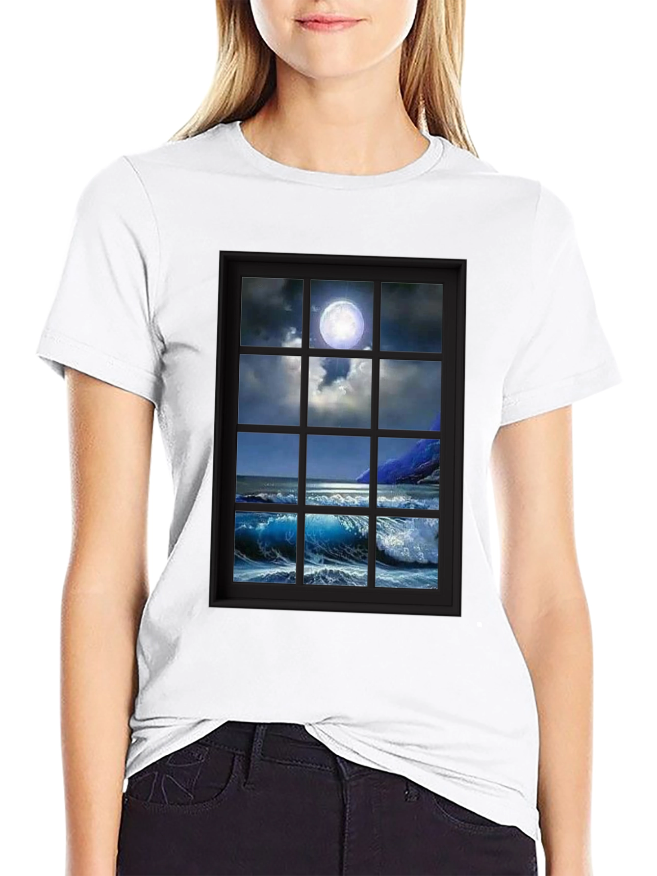 Moonlit Ocean View T-Shirt - Black
