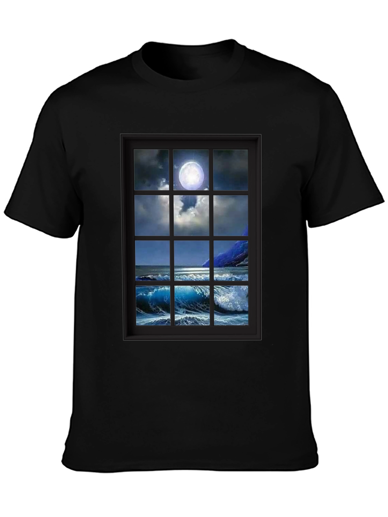 Moonlit Ocean View T-Shirt - Black