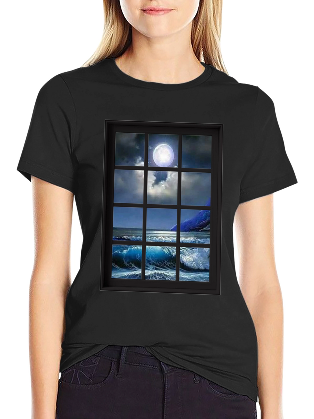 Moonlit Ocean View T-Shirt - Black