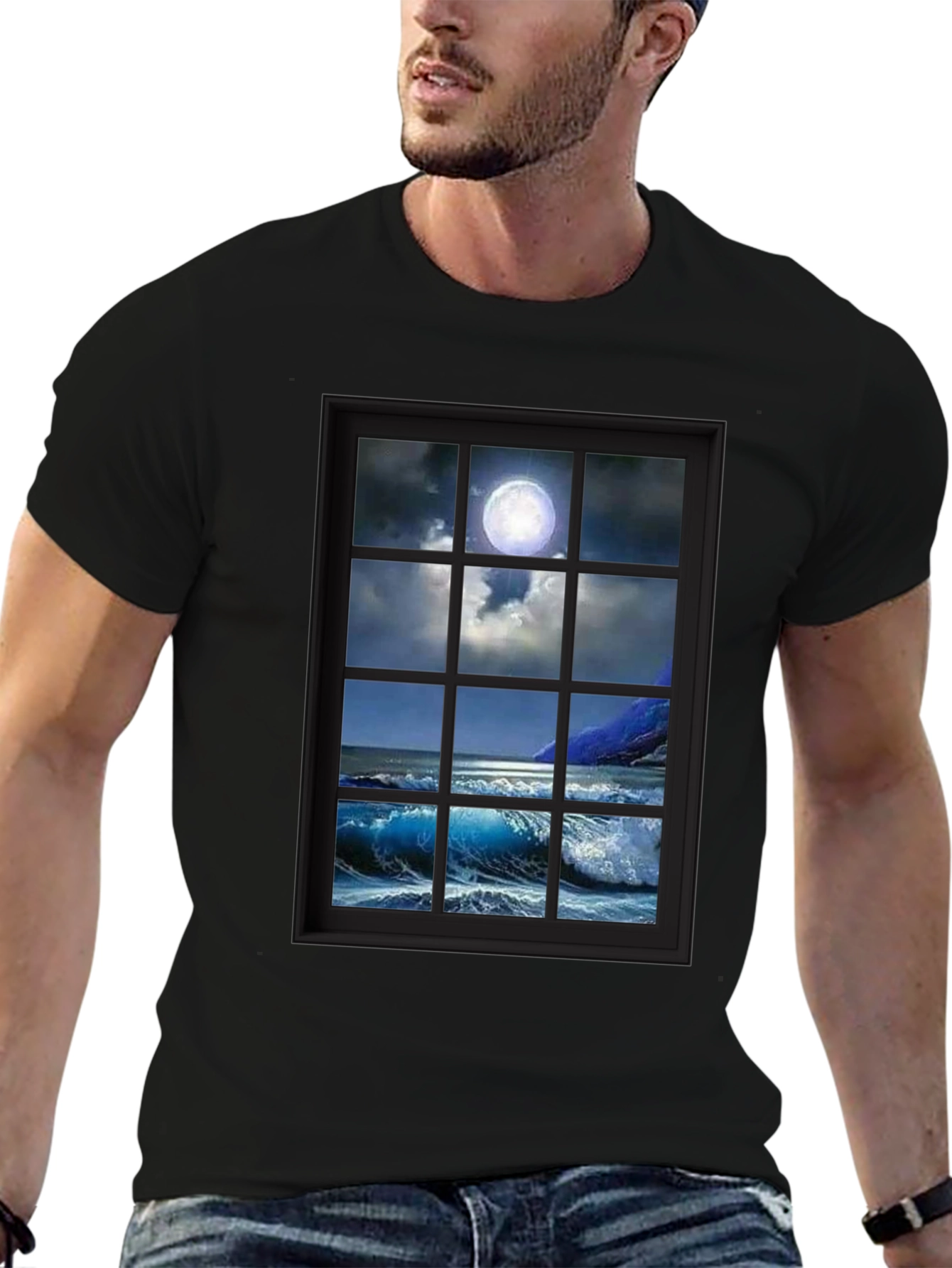 Moonlit Ocean View T-Shirt - Black