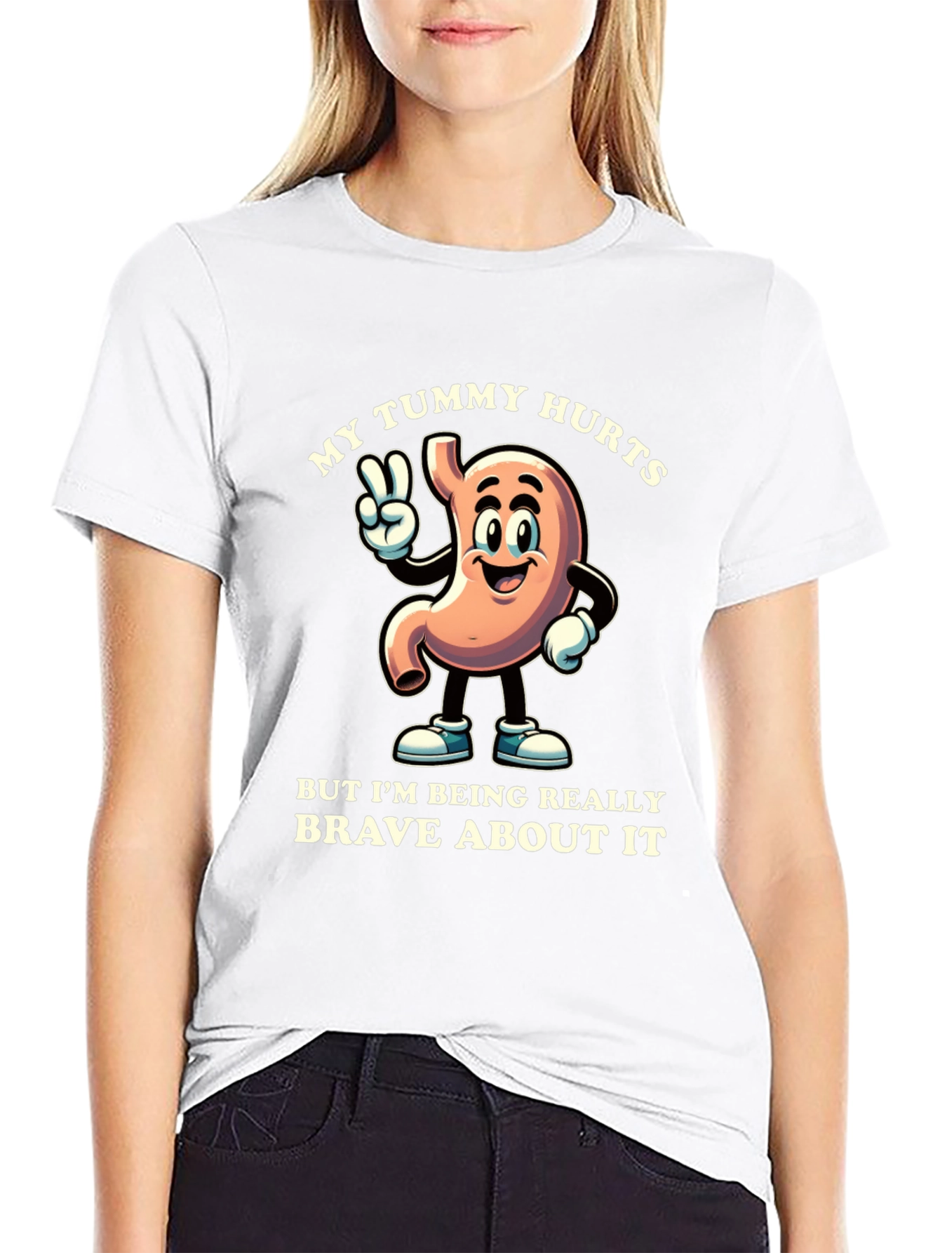 My Tummy Hurts Brave Cartoon Stomach Black T-Shirt